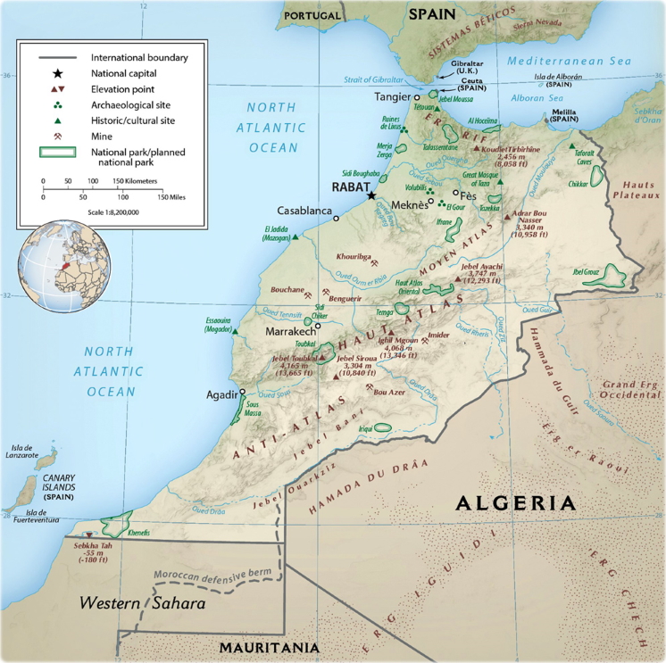 mapa fisico marrocos